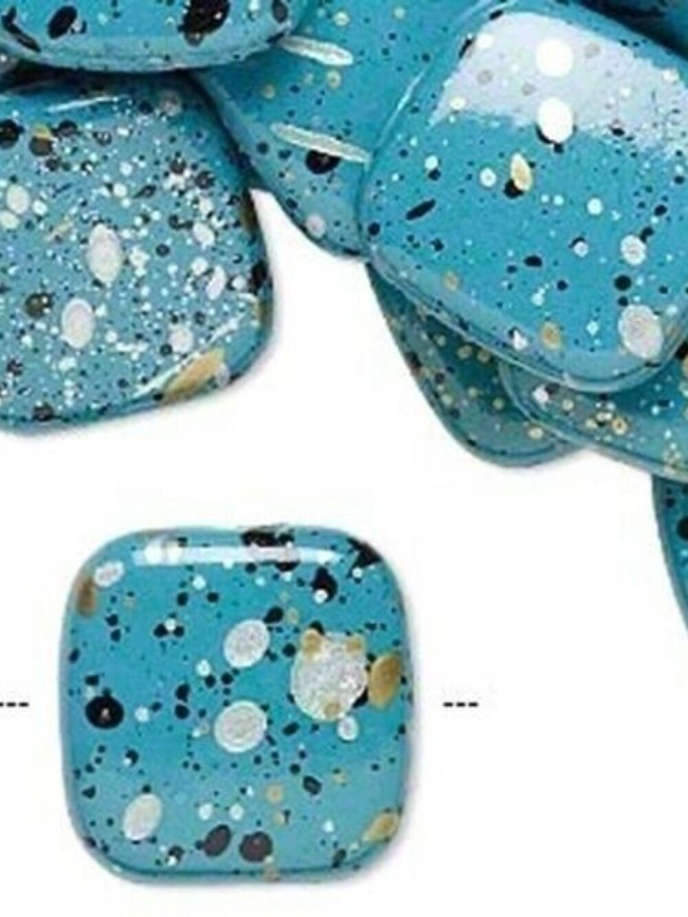20 Turquoise Blue Silver Gold Black Paint Spattered 80s Retro 17mm Square Beads